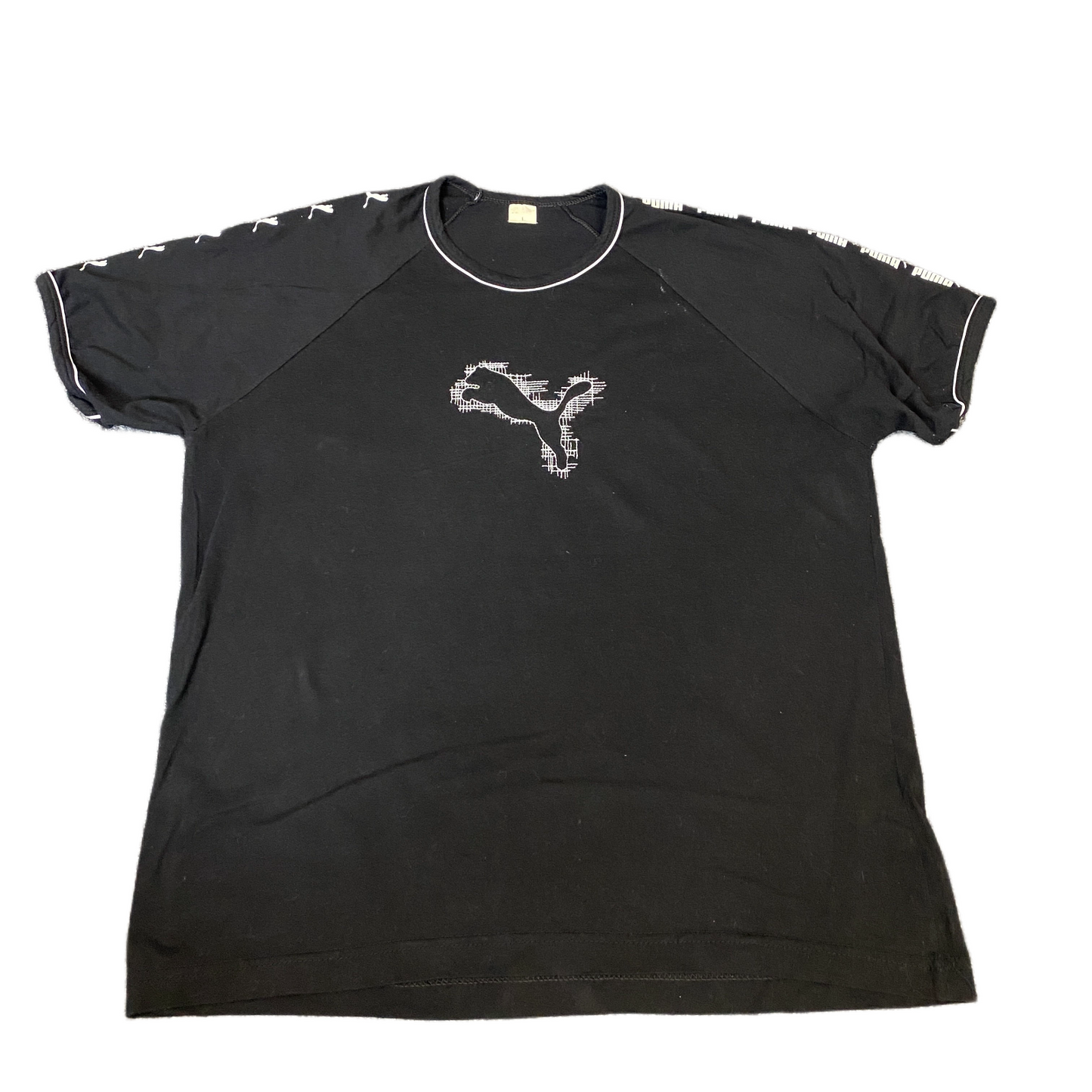 PUMA T-Shirt Womens Large Black Graphic Logo Short Sleeve Crew Neck Pullover Tee