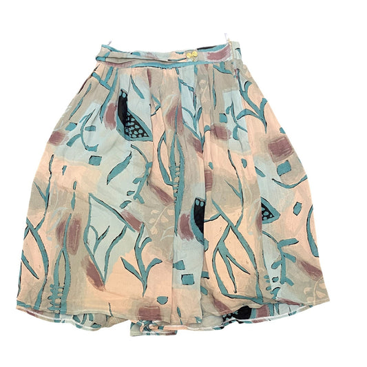 A-Line Skirt Womens L Multi Leaf Print Chiffon Pleated Elastic Waist Side Zip