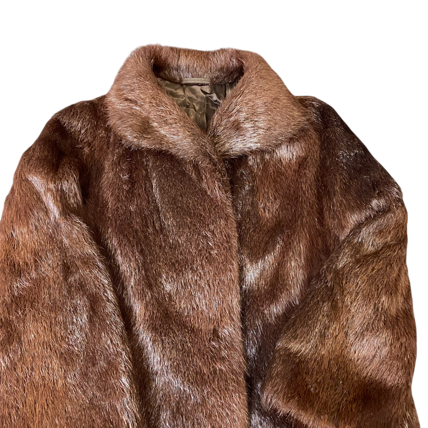 Womens Faux Fur Jacket Large Brown Fully Lined Soft Cozy Warm Winter Collared