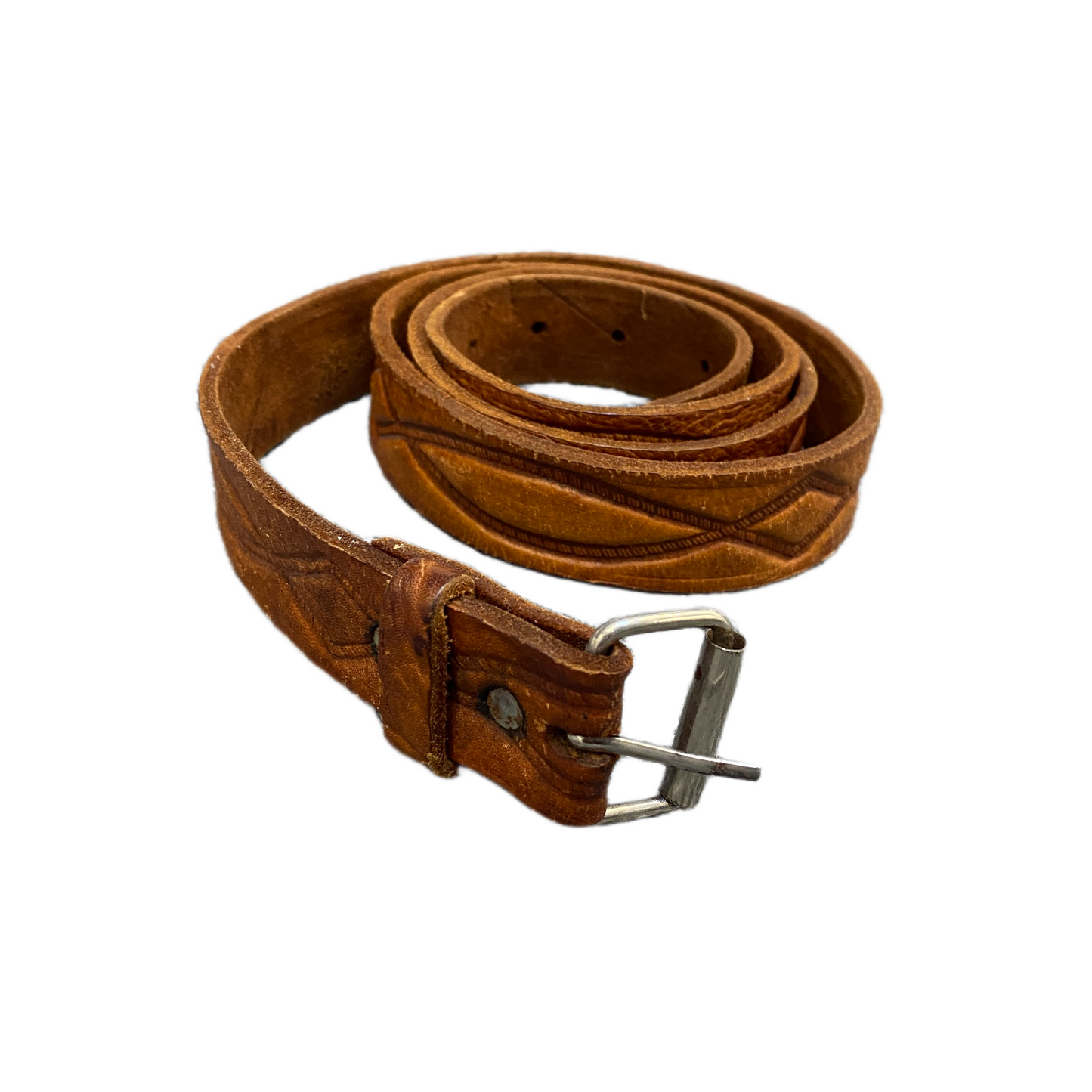 Vintage Waist Belt Men Brown Leather Adjustable Silver Roller Buckle 46 Inches
