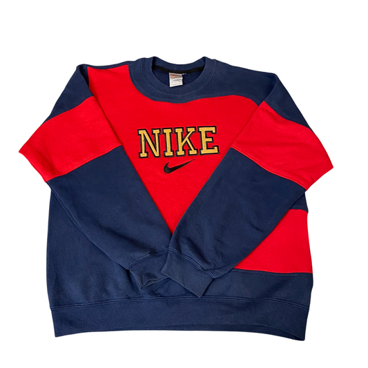 Nike Reworked Sweatshirt Mens L Navy Red Embroidered Spellout Logo Vintage Y2K