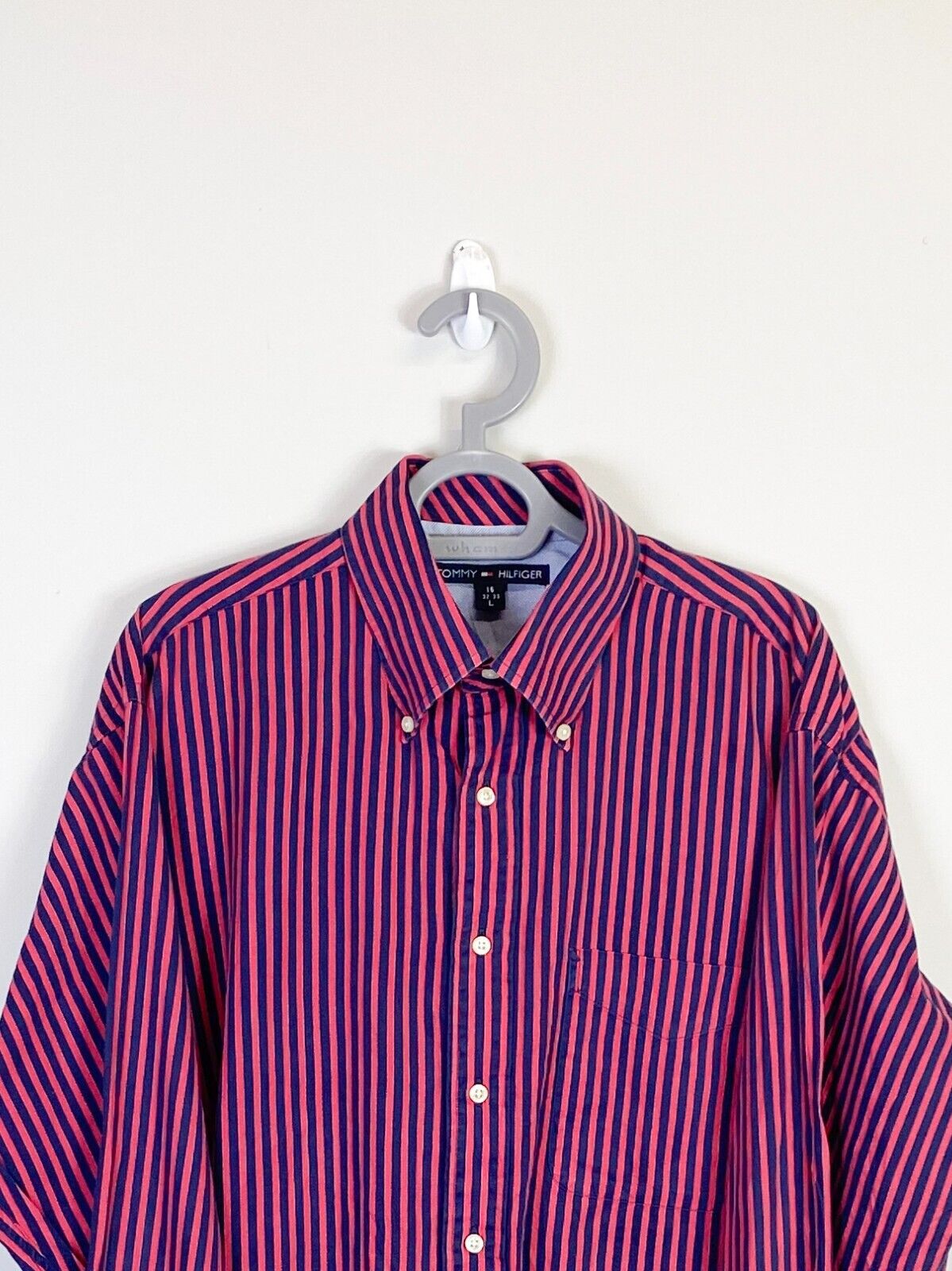 Ralph Lauren Dress Shirt Mens Large Red Striped Single Pocket Casual Button Down