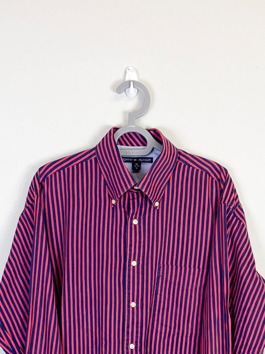 Ralph Lauren Dress Shirt Mens Large Red Striped Single Pocket Casual Button Down