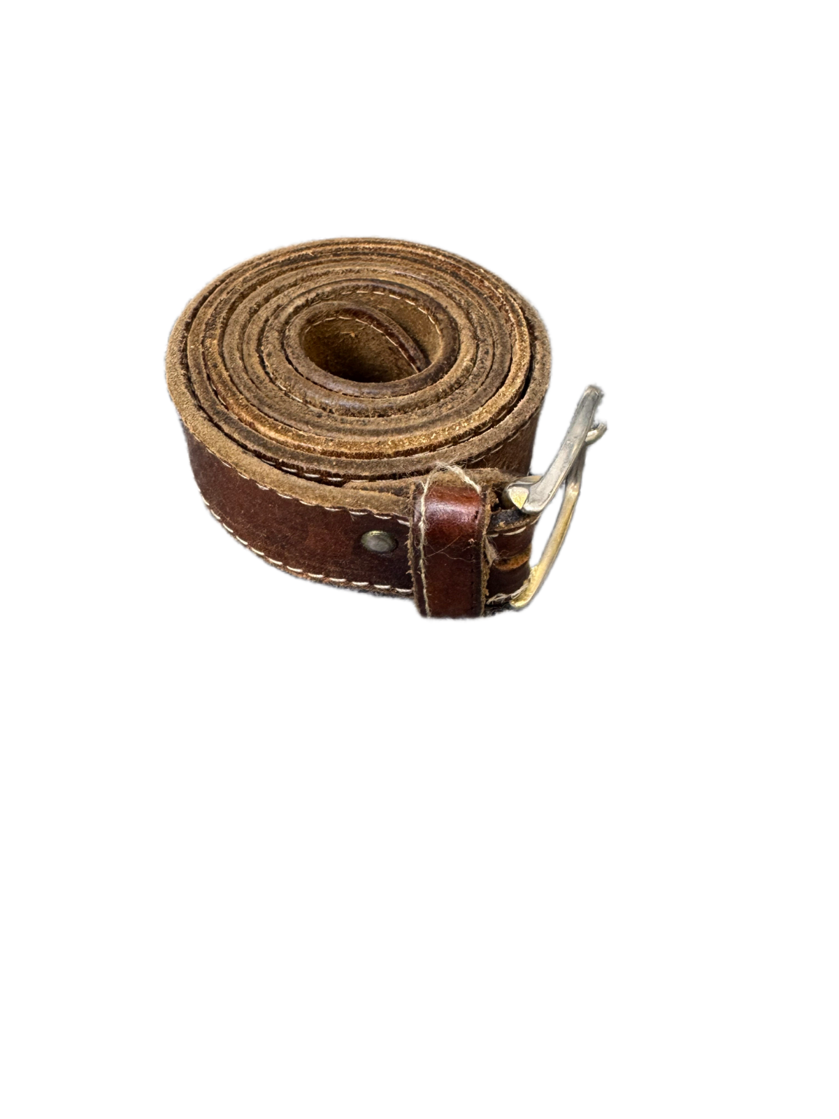 Waist Belt Mens Brown Leather Contrast Stitching Silver Pin Buckle 47 inches