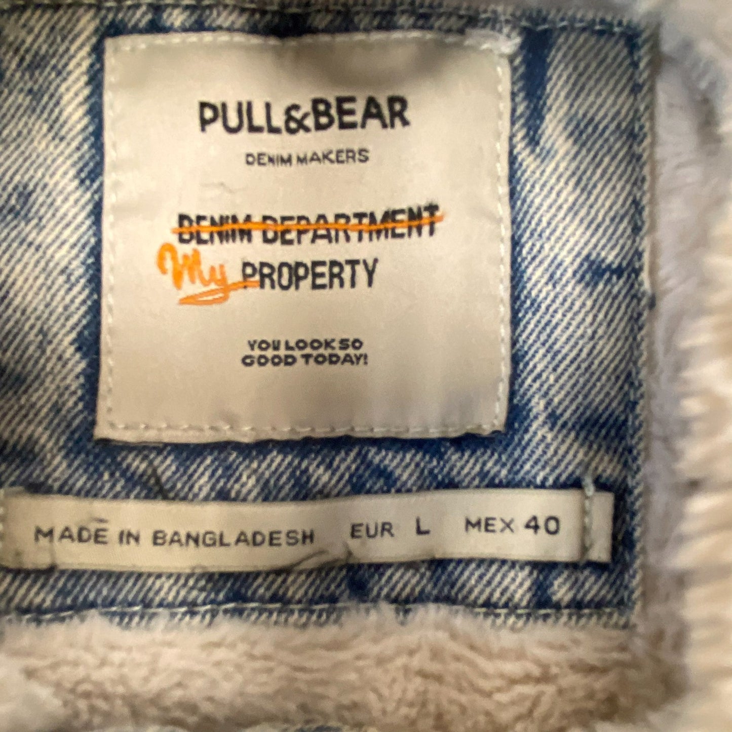 Pull&Bear Denim Makers Trucker Jacket Men L Blue Faux Shearling Lined Collared