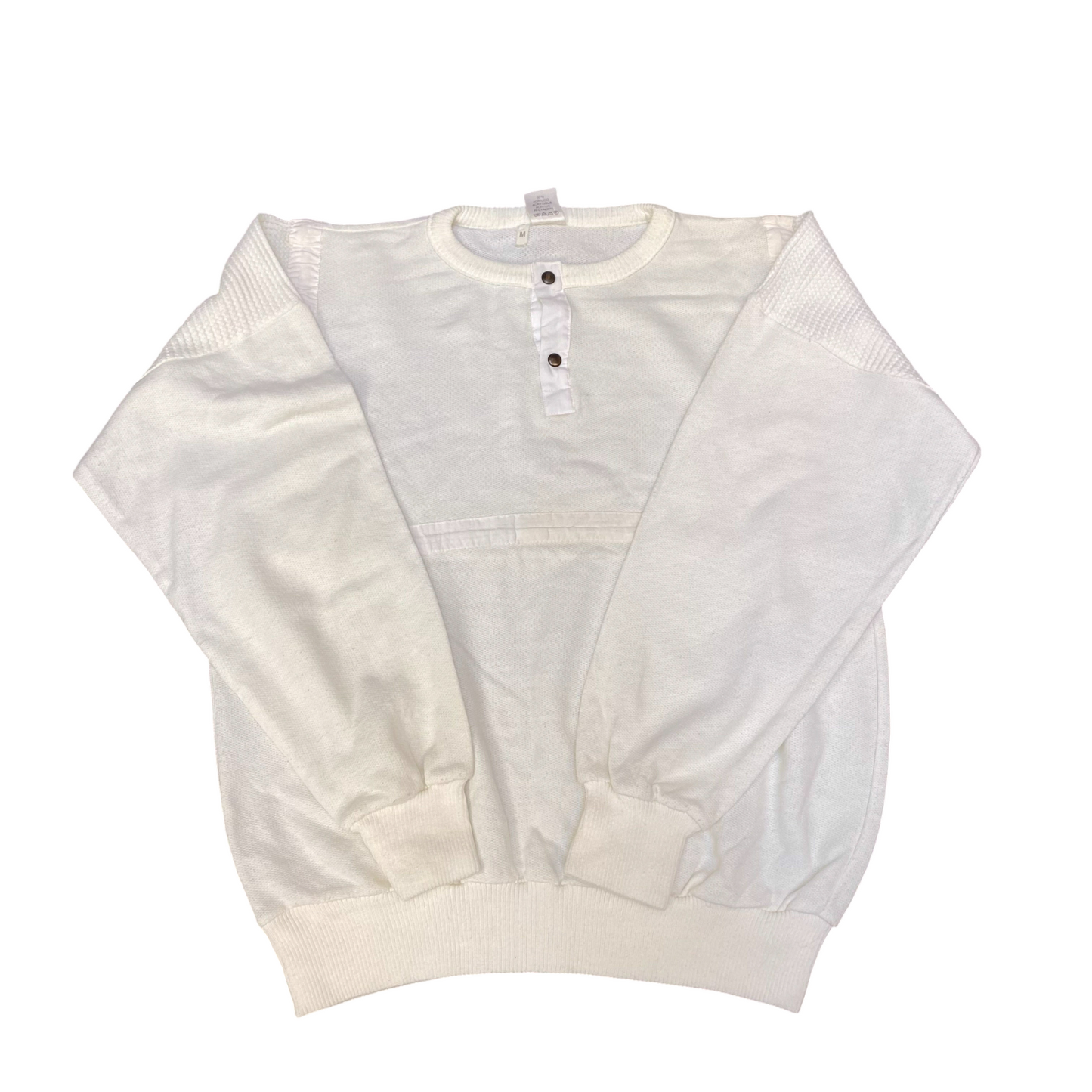 Sweatshirt Mens Medium White Long Raglan Sleeve Henley Neck Pullover Outdoor