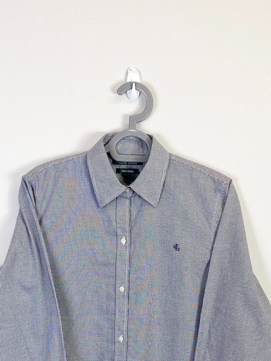 Ralph Lauren Shirt Womens Small Grey Houndstooth Long Sleeve Casual Button Down