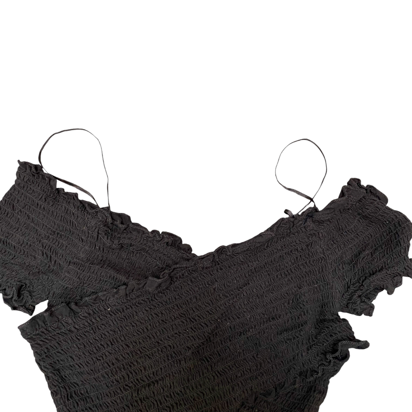 Love Tree Cropped Top Womens S Black Off Shoulder Smocked Shirred Outdoor