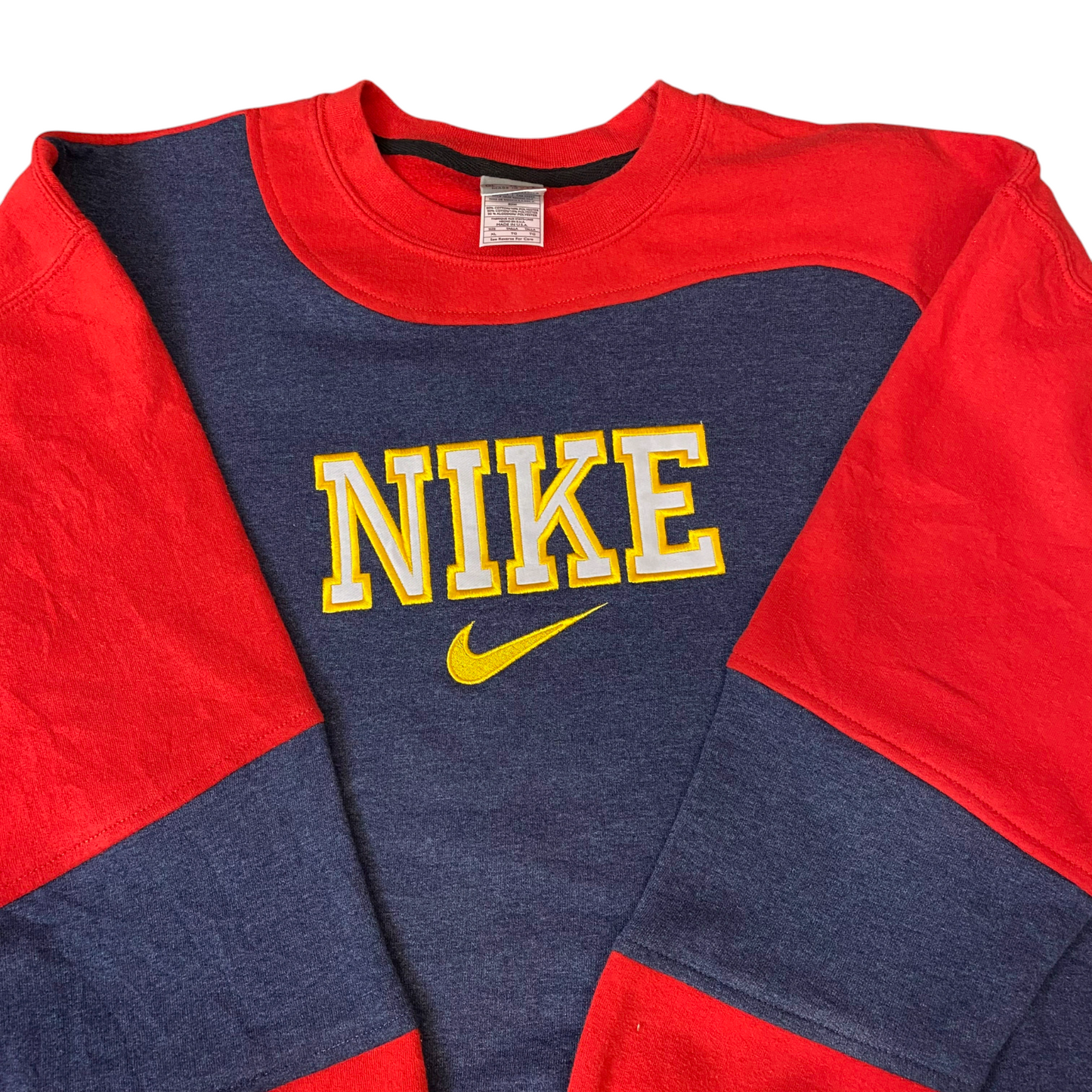 Nike Reworked Sweatshirt Mens XL Red Navy Embroidered Spellout Logo Vintage Y2K