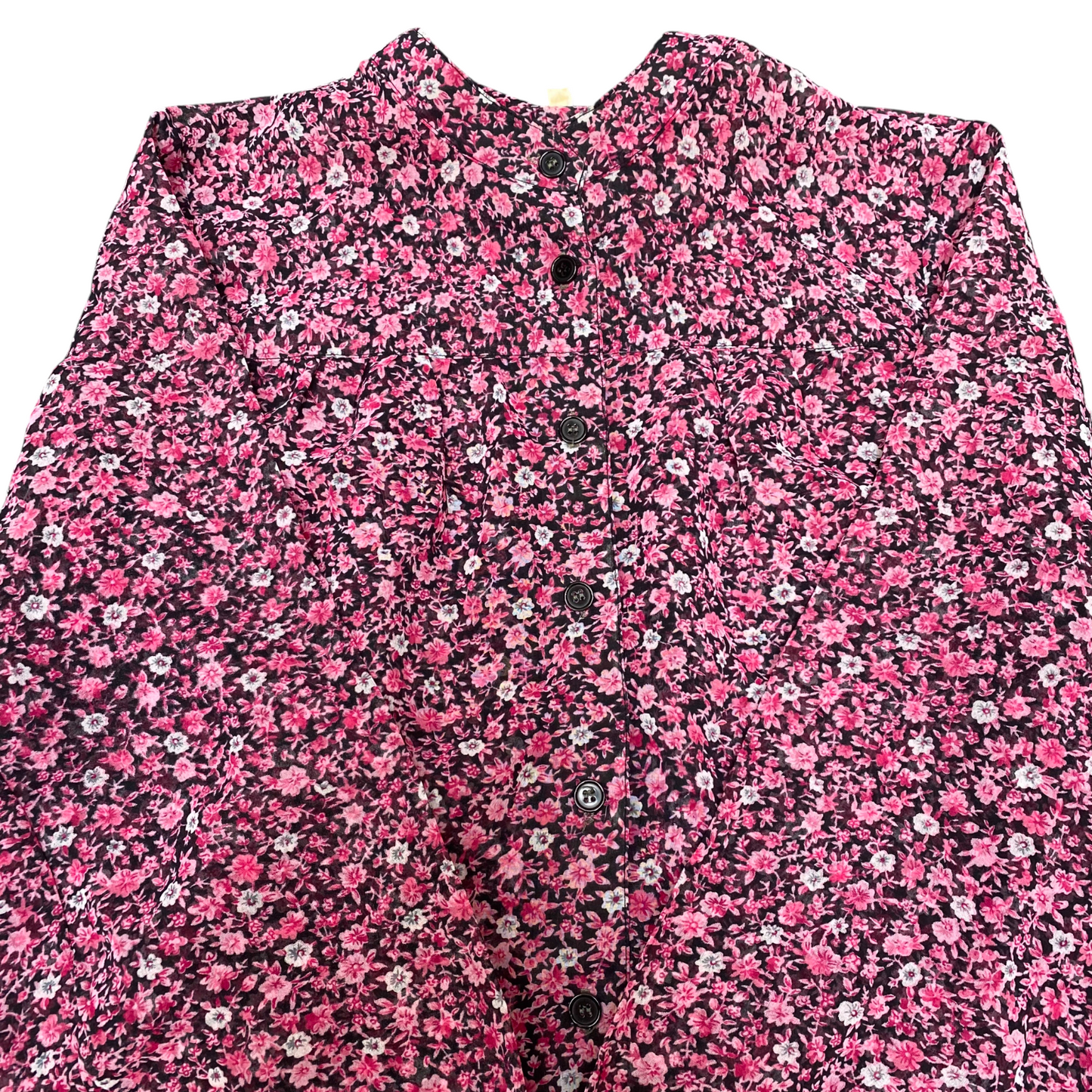 Shirt Top Womens M Pink Ditsy Floral Linen Long Sleeve Button Down Outdoor