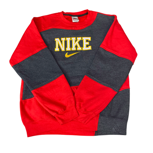 Nike Reworked Sweatshirt Mens M Red Grey Embroidered Spellout Logo Vintage Y2K
