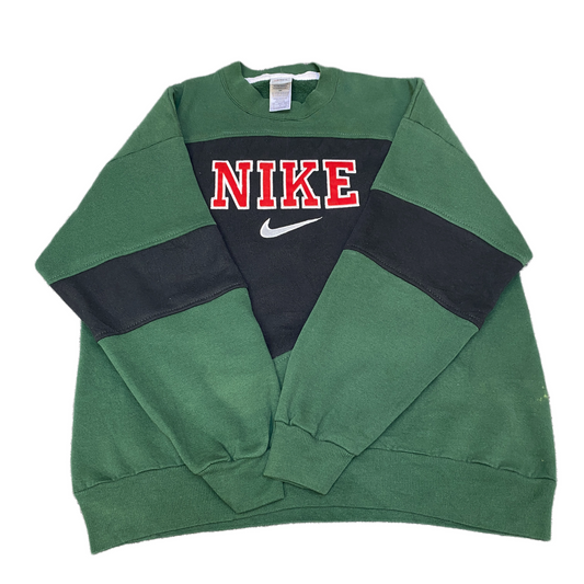 Nike Reworked Sweatshirt Men M Green Black Embroidered Spellout Logo Vintage Y2K