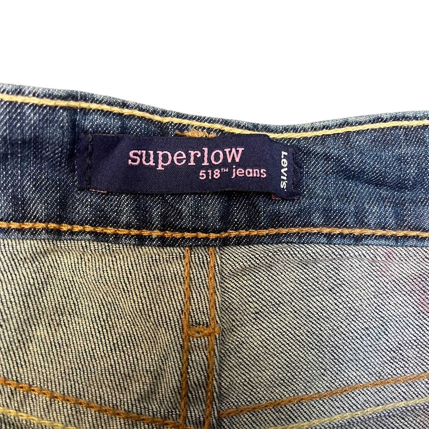 Levi's 518 Superlow Jean Shorts Fits as Womens XL 33" Waist Blue Denim Red Tab