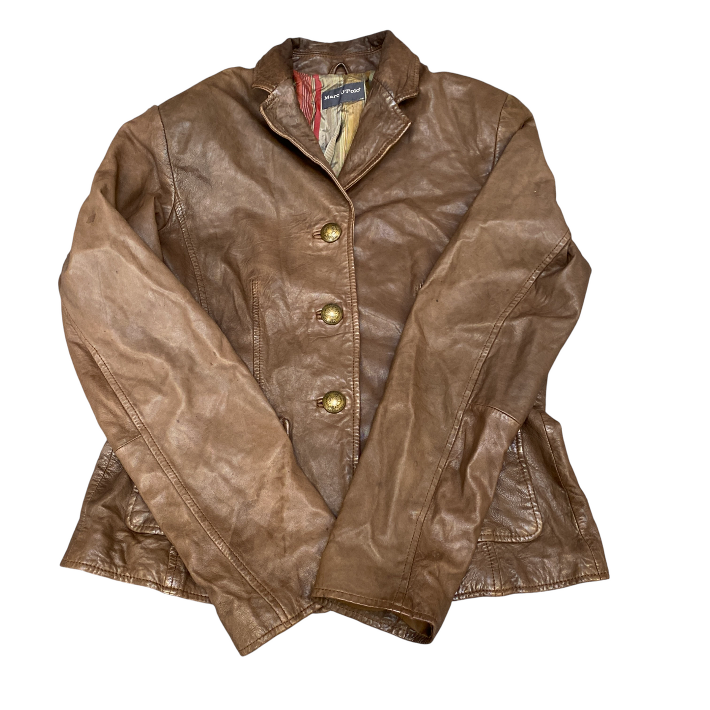 Marc O'Polo Leather Blazer Jacket Women Medium Brown Notch Lapel Single Breasted