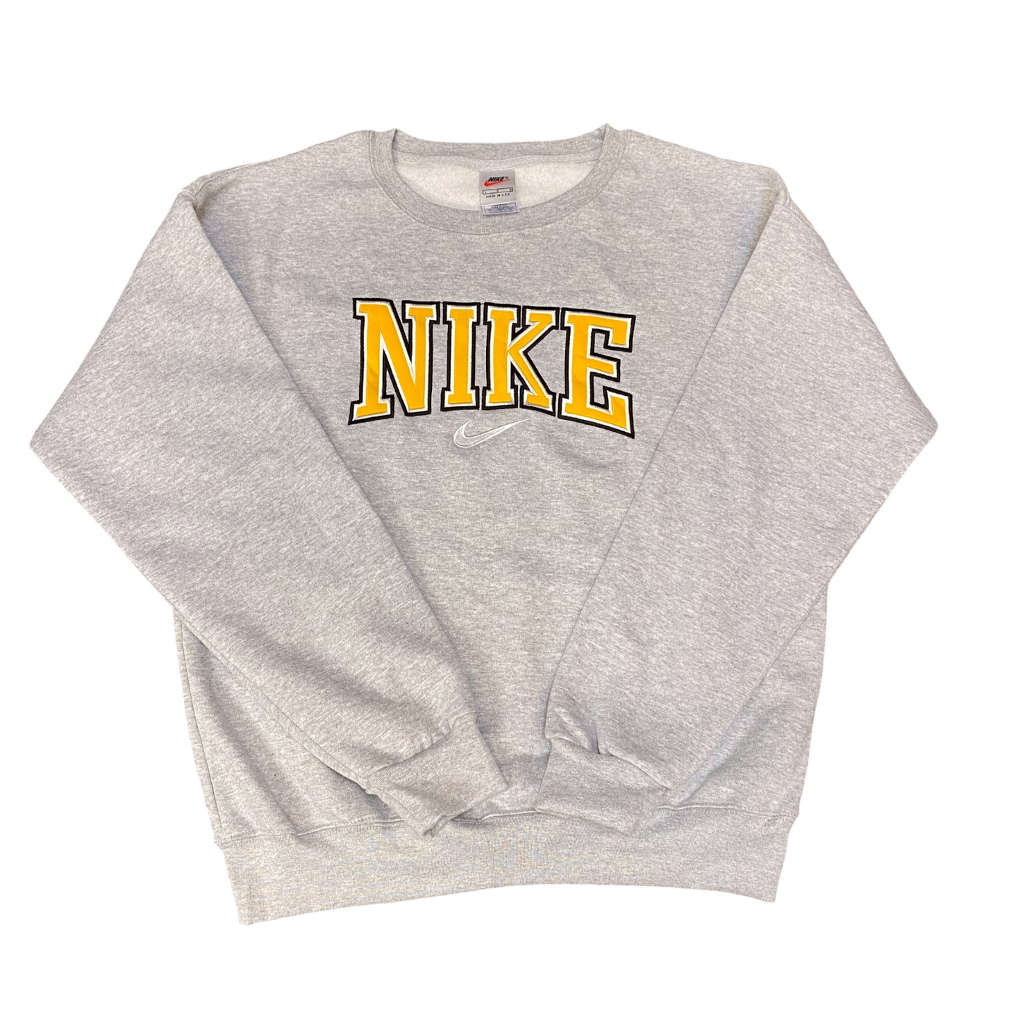 Nike Reworked Sweatshirt Mens Large Grey Embroidered Spellout Logo Vintage Y2K