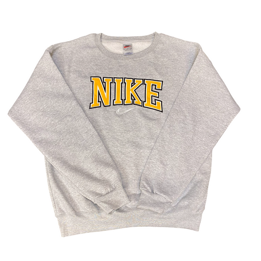 Nike Reworked Sweatshirt Mens Large Grey Embroidered Spellout Logo Vintage Y2K