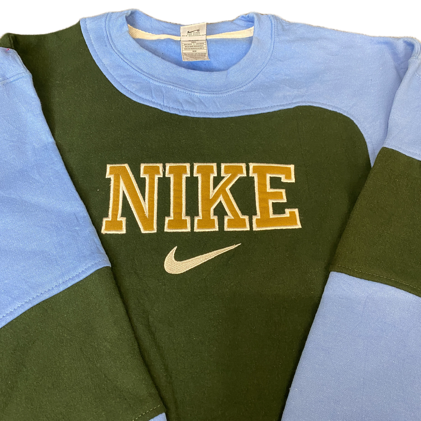 Nike Reworked Sweatshirt Mens L Blue Green Embroidered Spellout Logo Vintage Y2K