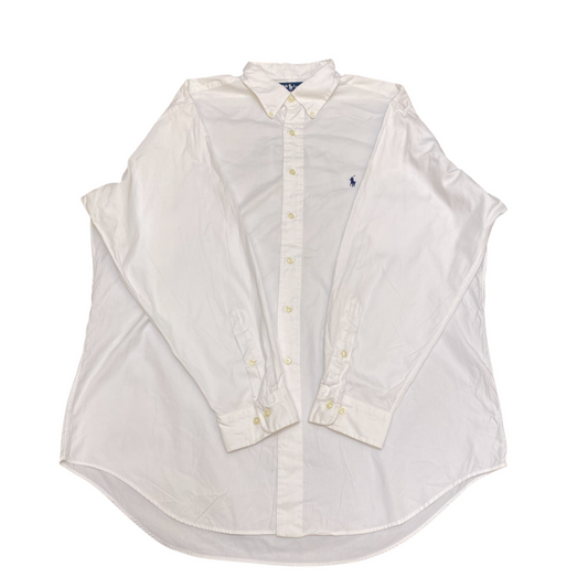 Ralph Lauren Formal Shirt Mens XL White Long Sleeve Small Blue Polo Pony Logo