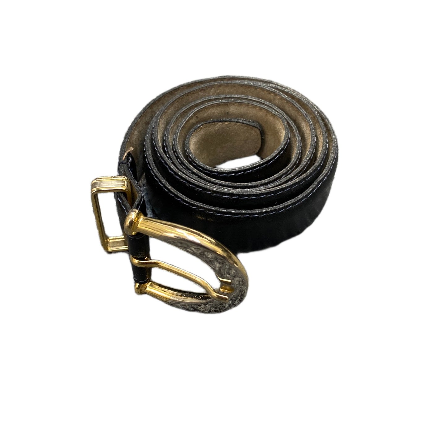 Waist Belt Mens Black Leather Classic Gold Tone D-Shape Pin Buckle 40 Inches