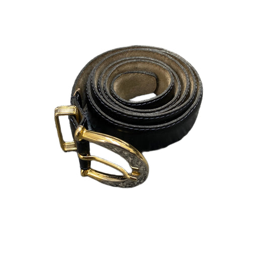 Waist Belt Mens Black Leather Classic Gold Tone D-Shape Pin Buckle 40 Inches
