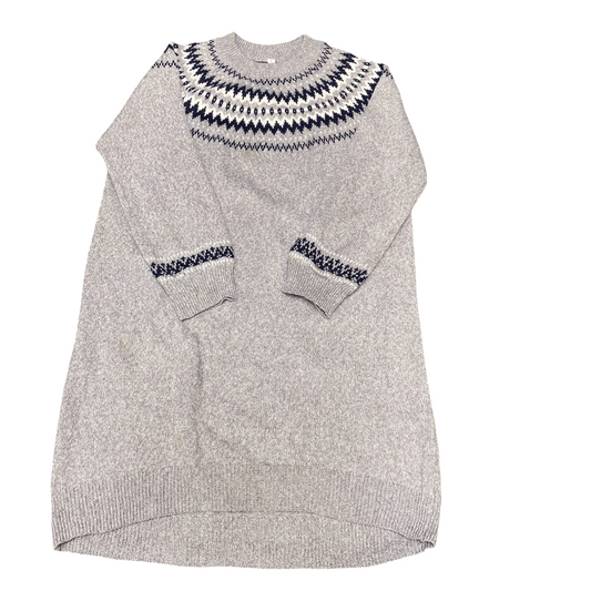 Sweater Dress Womens Large Grey Blue Fair Isle Nordic Warm Winter Pullover