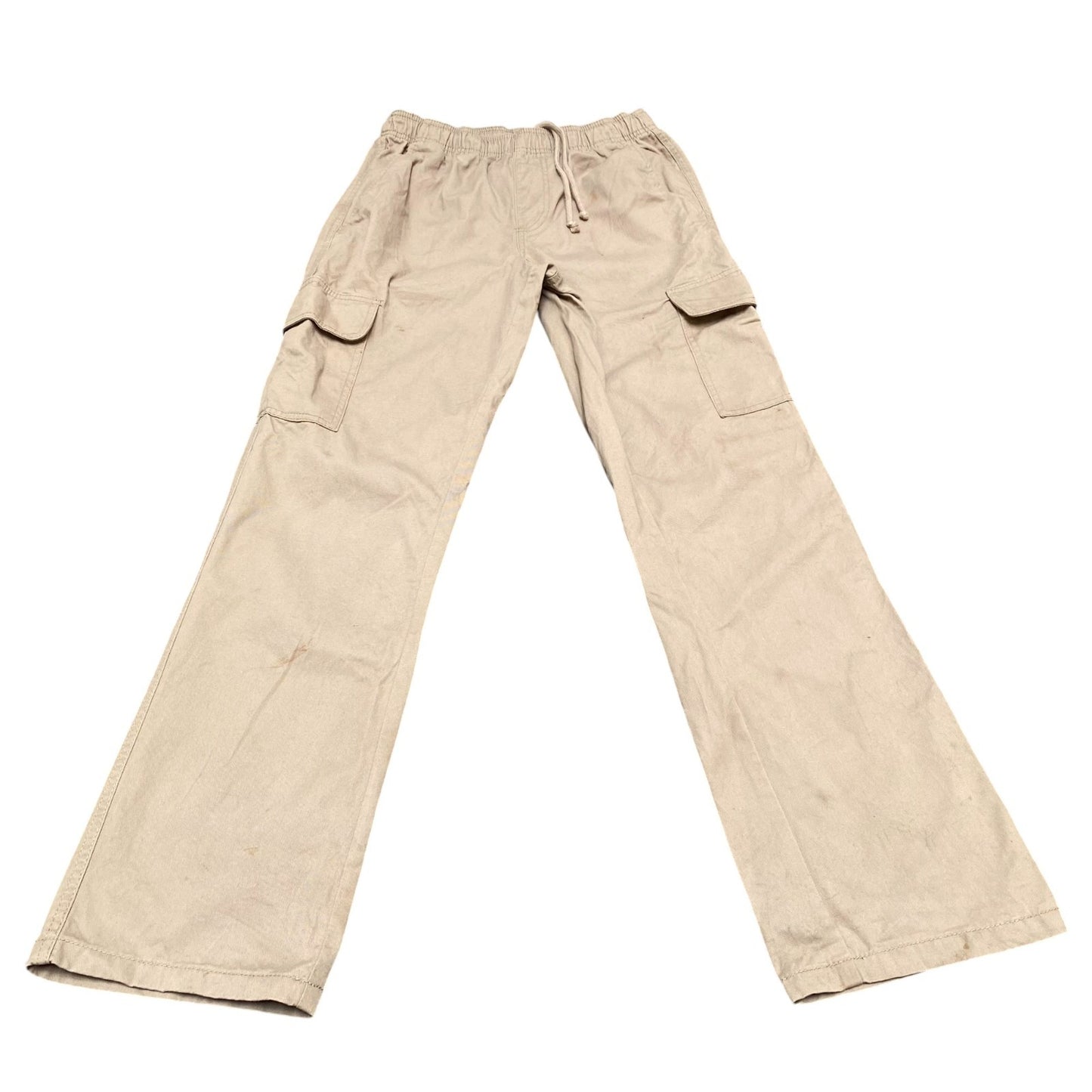 Cargo Trousers Mens XS Beige Solid Comfort Elastic Waist Drawstring Outdoor