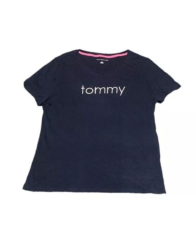 Tommy Hilfiger Spellout T Shirt Navy Womens L