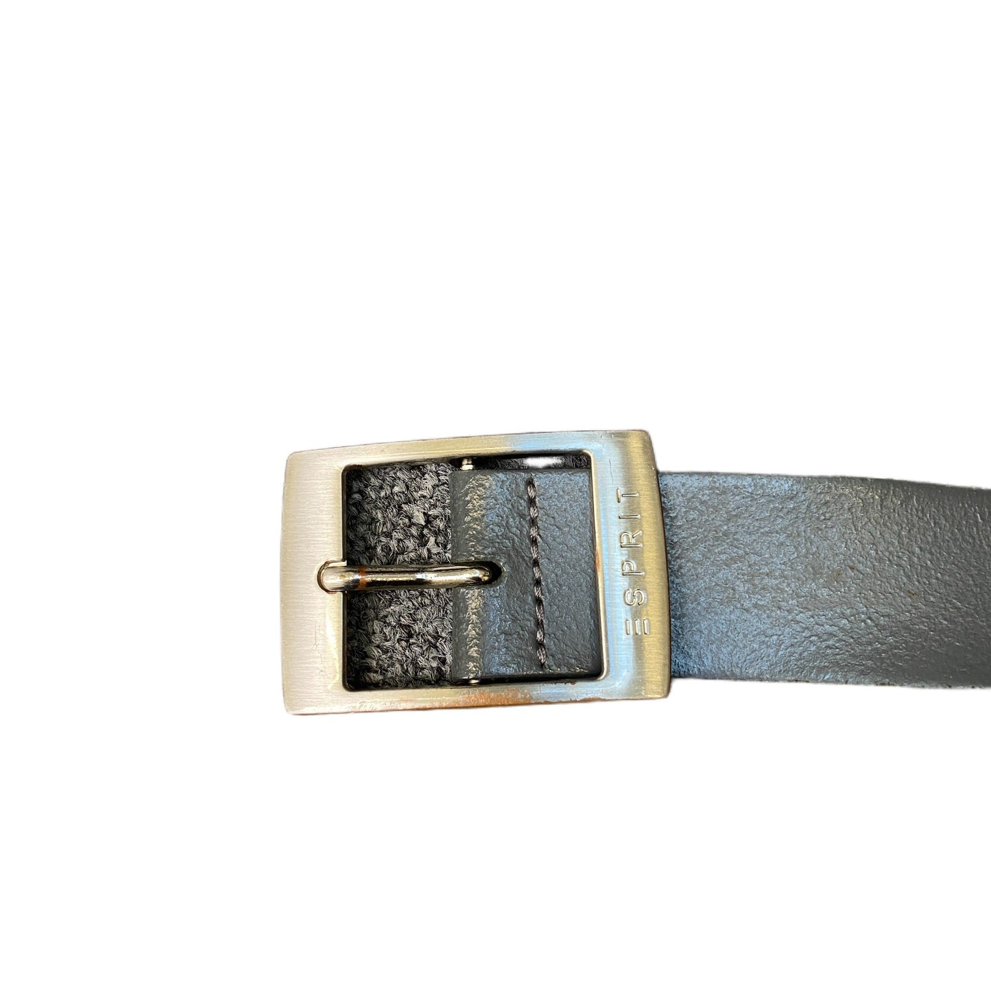 Esprit Waist Belt Men Black Leather Rectangular Silver Pin Buckle 45 Inches