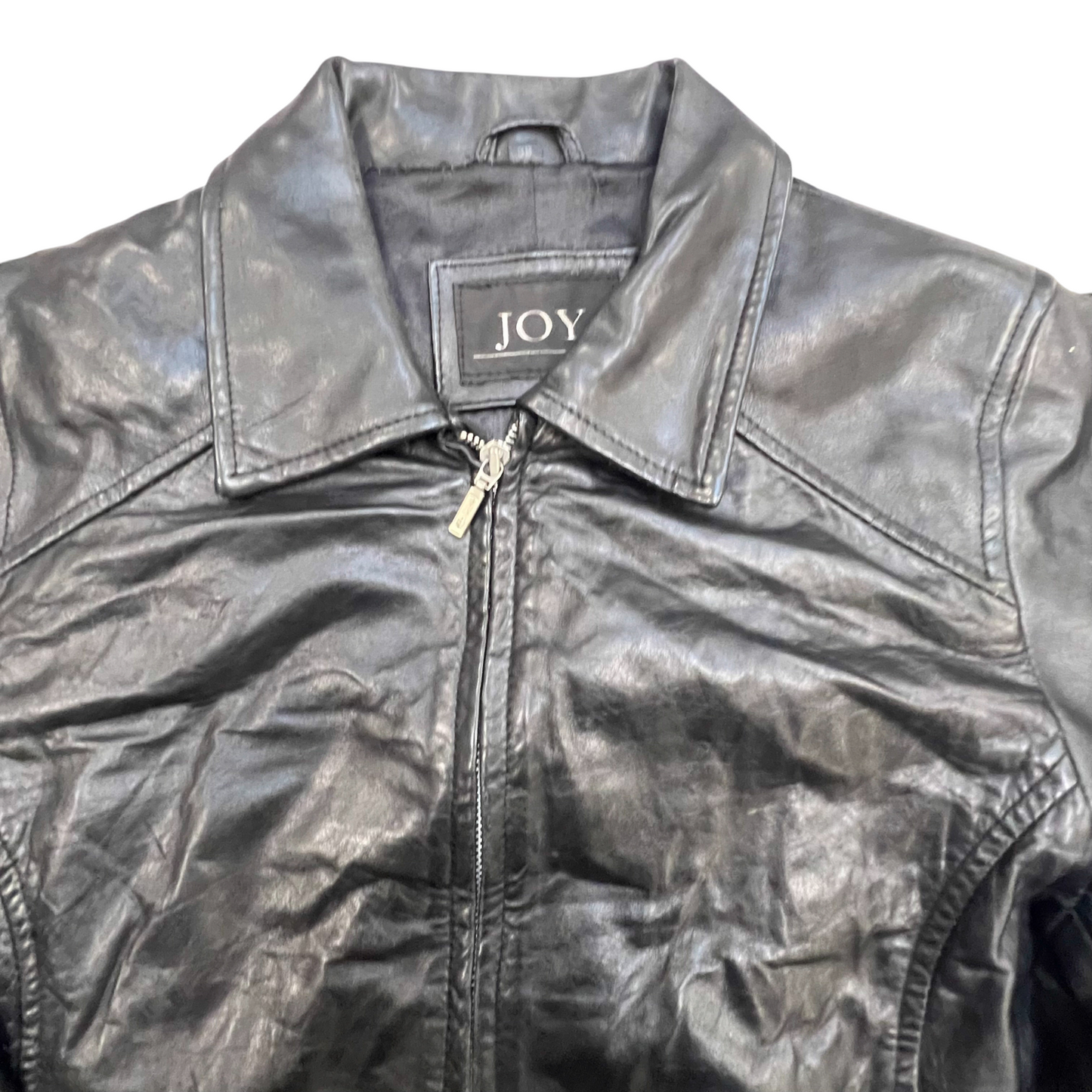 Joy Faux Leather Jacket Womens Medium Black Lined Long Sleeve Collared Full Zip