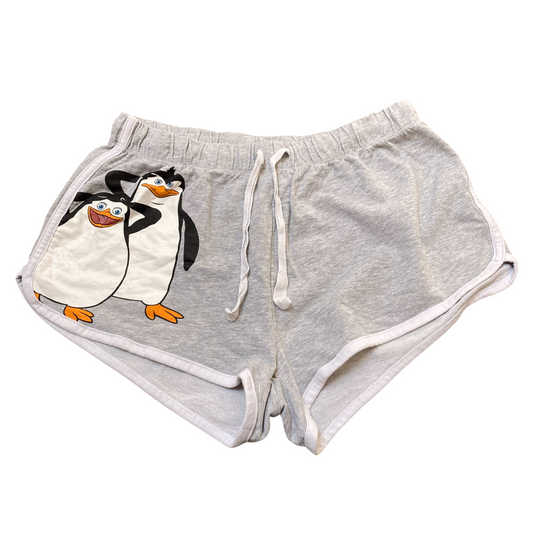 Undiz Sprinter Running Shorts Womens M Grey Elastic Waist Drawstring Penguins