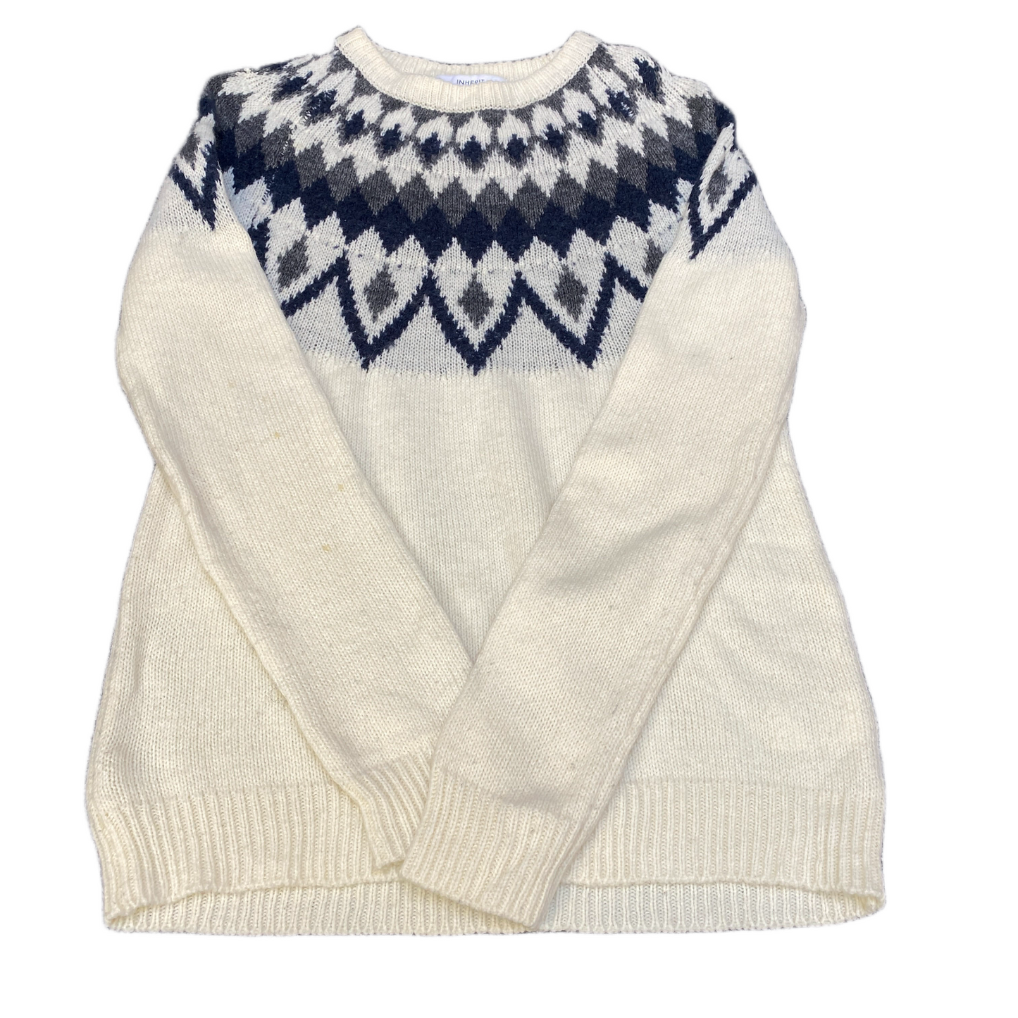 Inherit Jumper Womens 3XL White Blue Fair Isle Knit Oversized Crew Neck Pullover