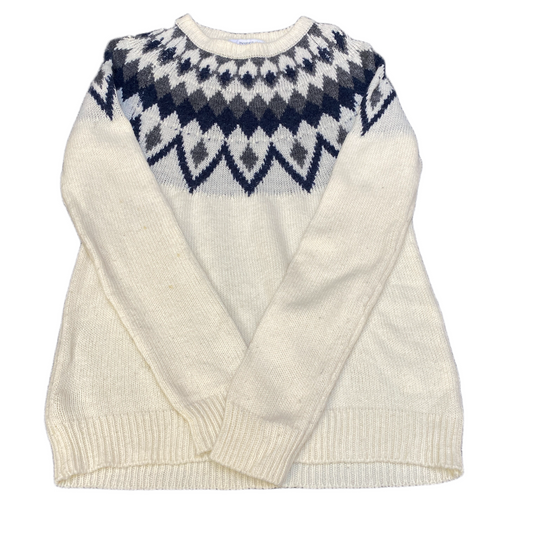 Inherit Jumper Womens 3XL White Blue Fair Isle Knit Oversized Crew Neck Pullover