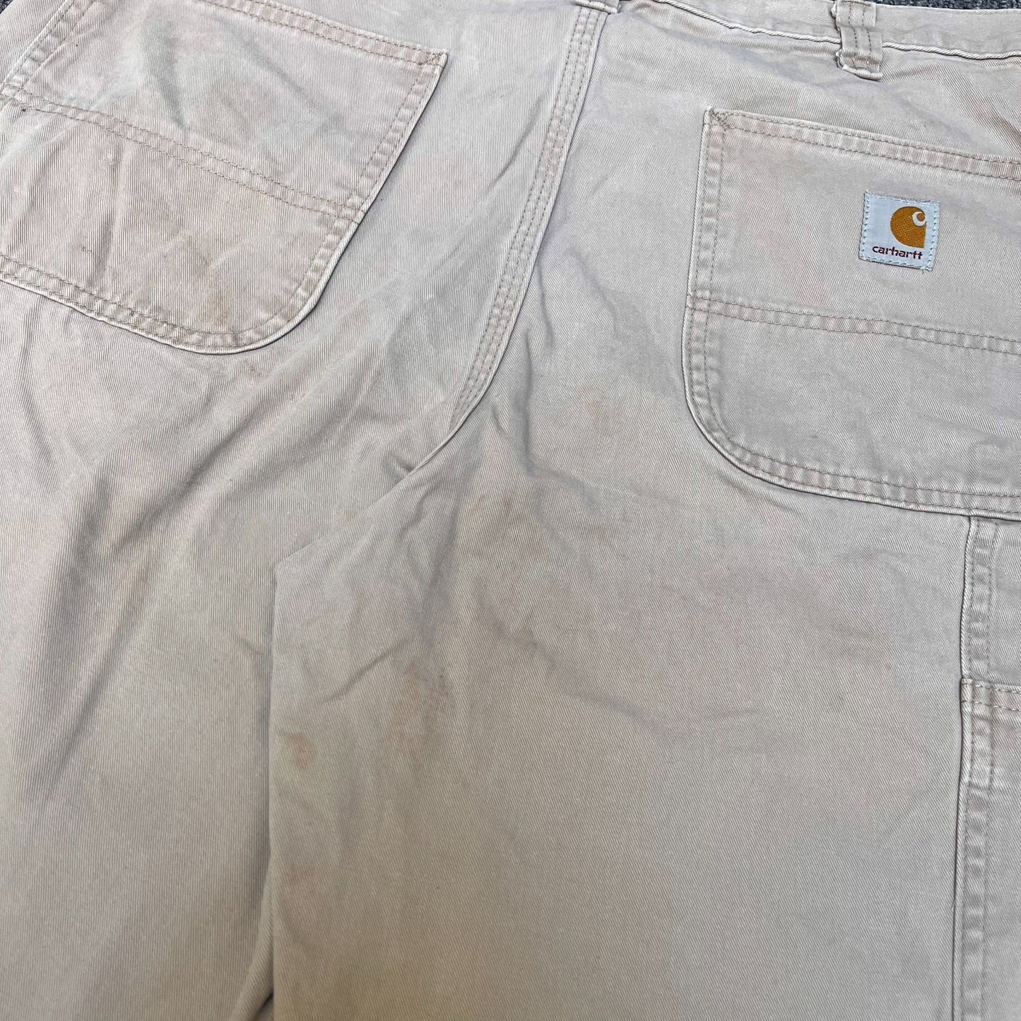 Carhartt Carpenter Shorts Fits as Men L 34" Waist Beige Relaxed Fit Work Utility