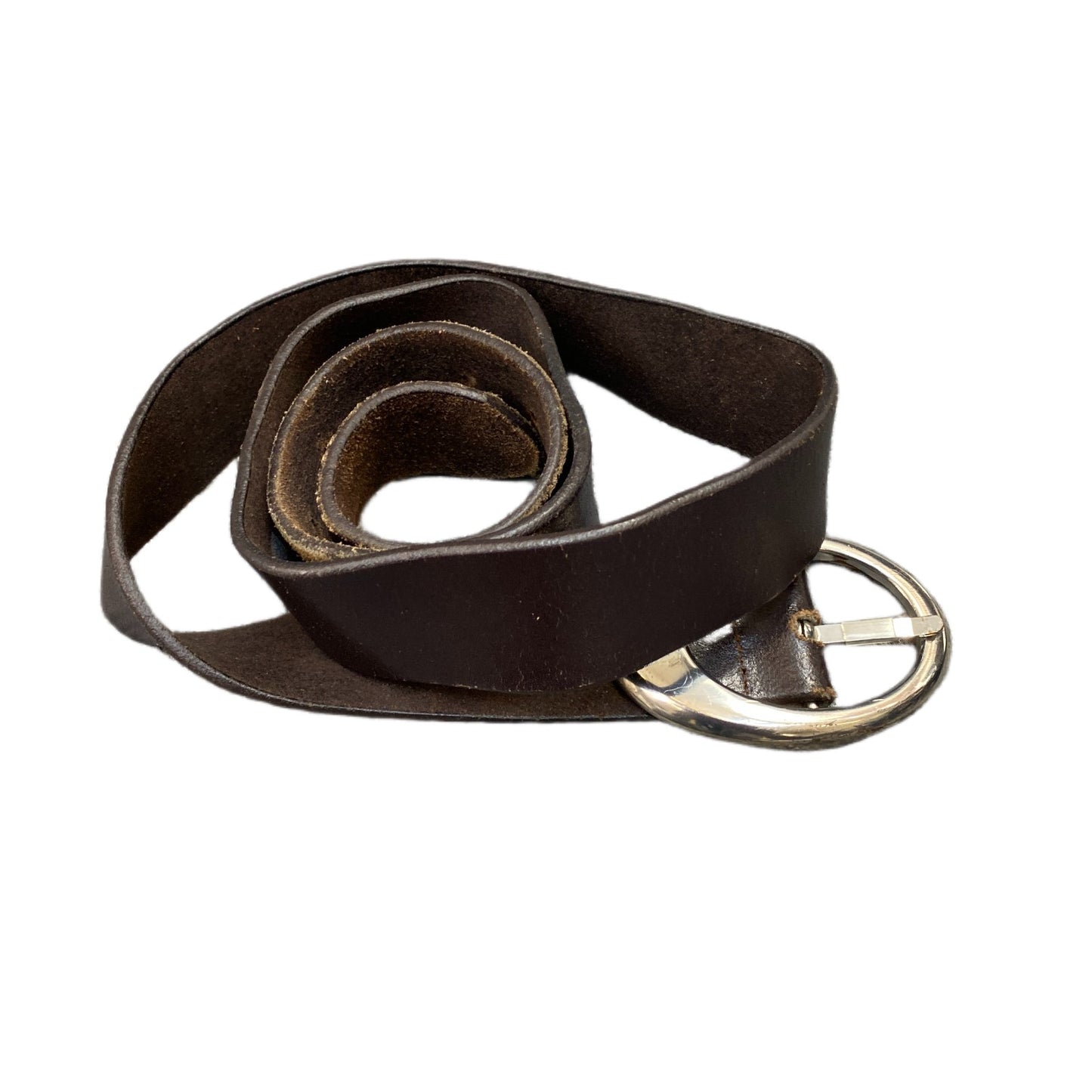 Favourite Basics Waist Belt Mens Dark Brown Leather Silver Pin Buckle 44.5 Inche