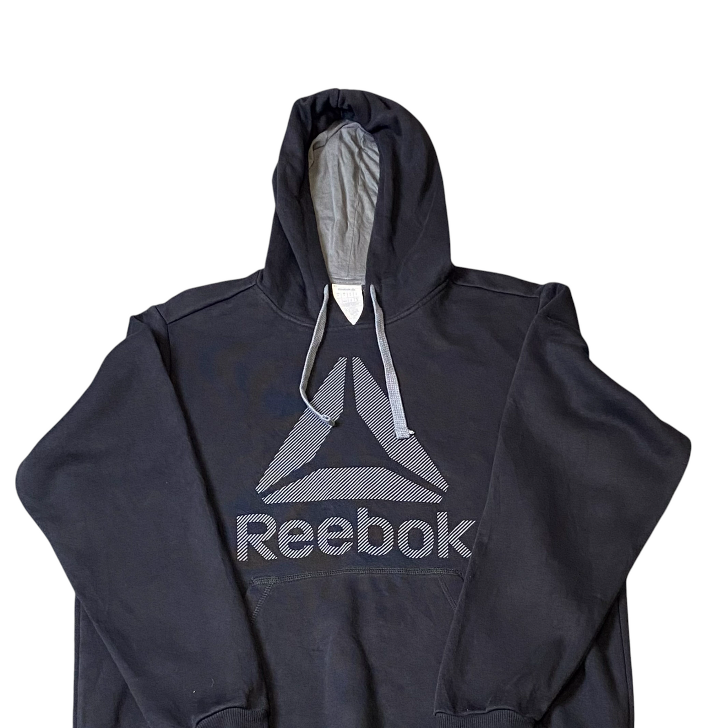 Reebok Hoodie Mens Medium Black Spellout Logo Kangaroo Pocket Classic Pullover