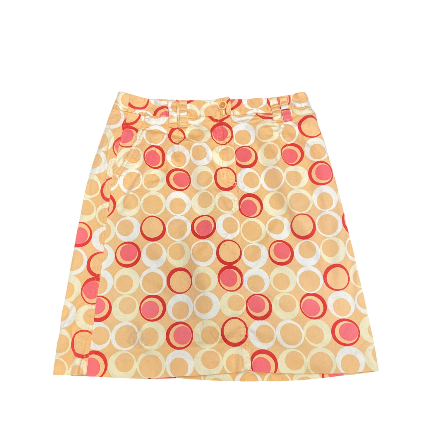 Talbots Skirt Womens L Yellow Circle Print Stretch Pockets Flat Front Retro