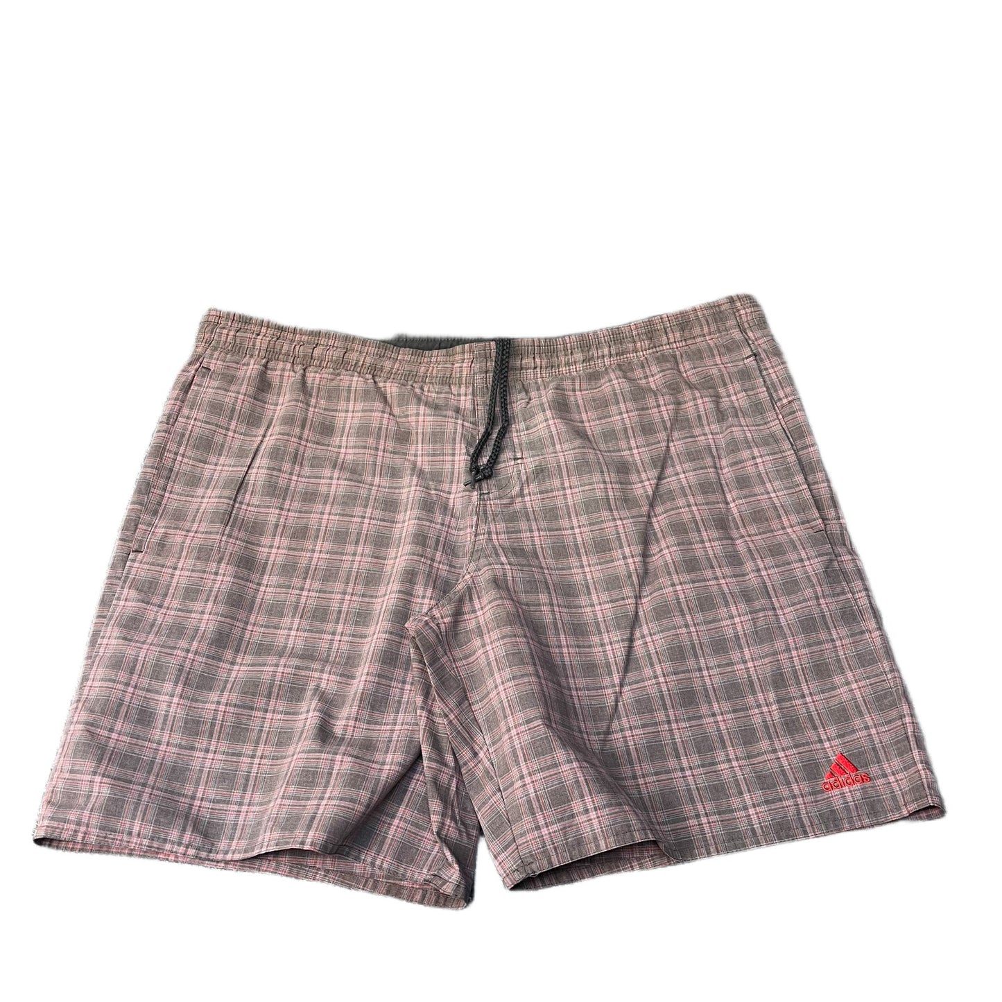 Adidas Athletic Shorts Men XL 40" Waist Grey Pink Plaid Elastic Waist Drawstring