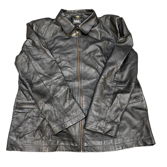 Woodpecker Genuine Leather Jacket Womens Large Black Lined Collared Full Zip