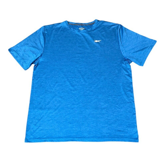 Reebook T-Shirt Men's L Blue Polyester Logo Crew Neck Short Sleeve Pullover Tee