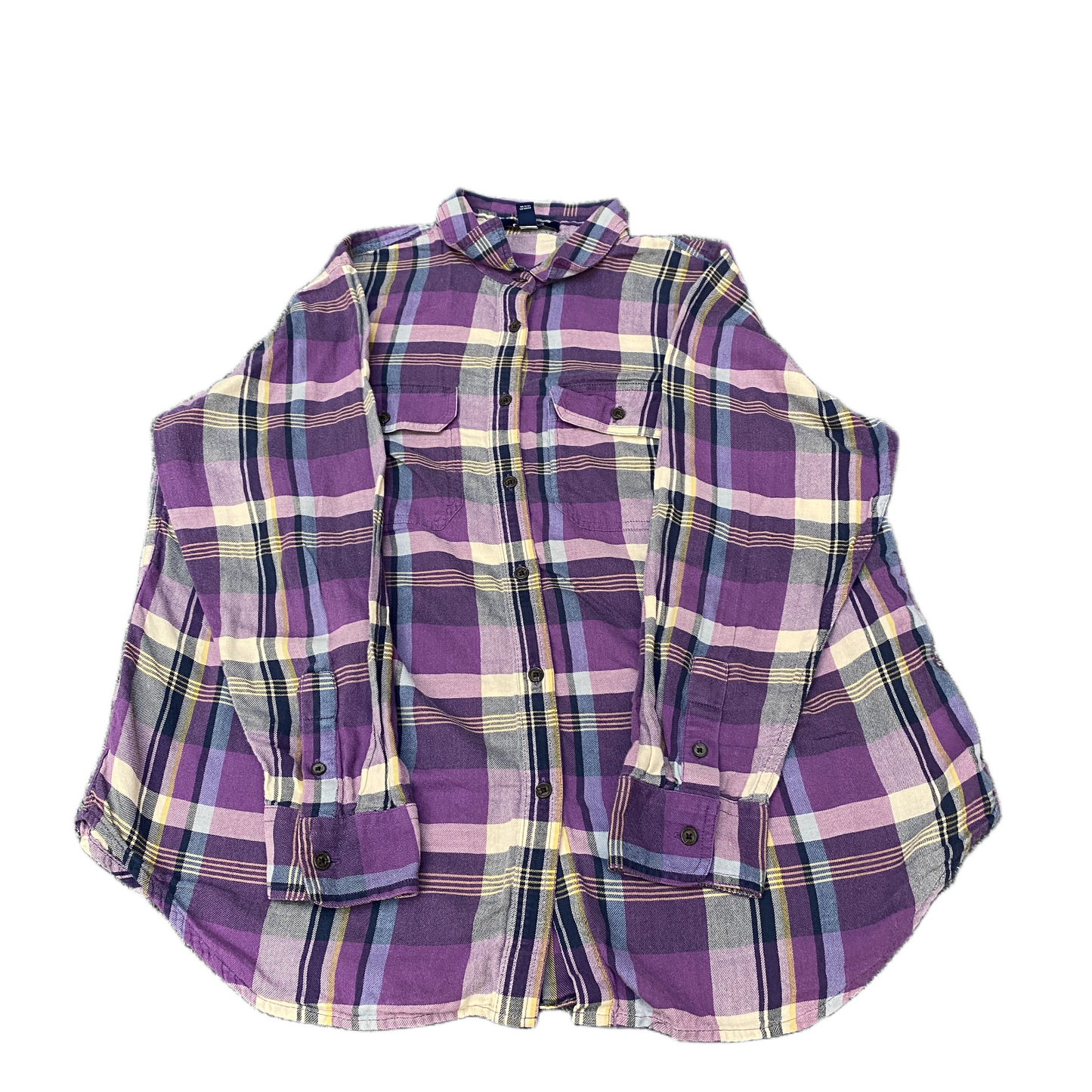 Chaps Flannel Shirt Womens Large Multi Plaid Oversized Double Pockets Button Up