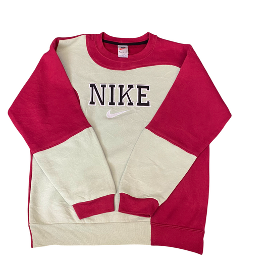 Nike Reworked Sweatshirt Mens M Red Grey Embroidered Spellout Logo Vintage Y2K