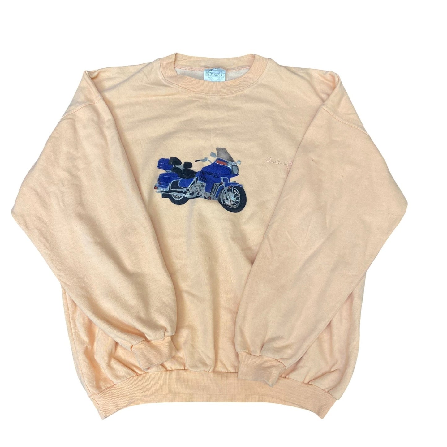 Toxo Sweatshirt Mens Large Yellow Motorcycle Print Long Raglan Sleeve Pullover