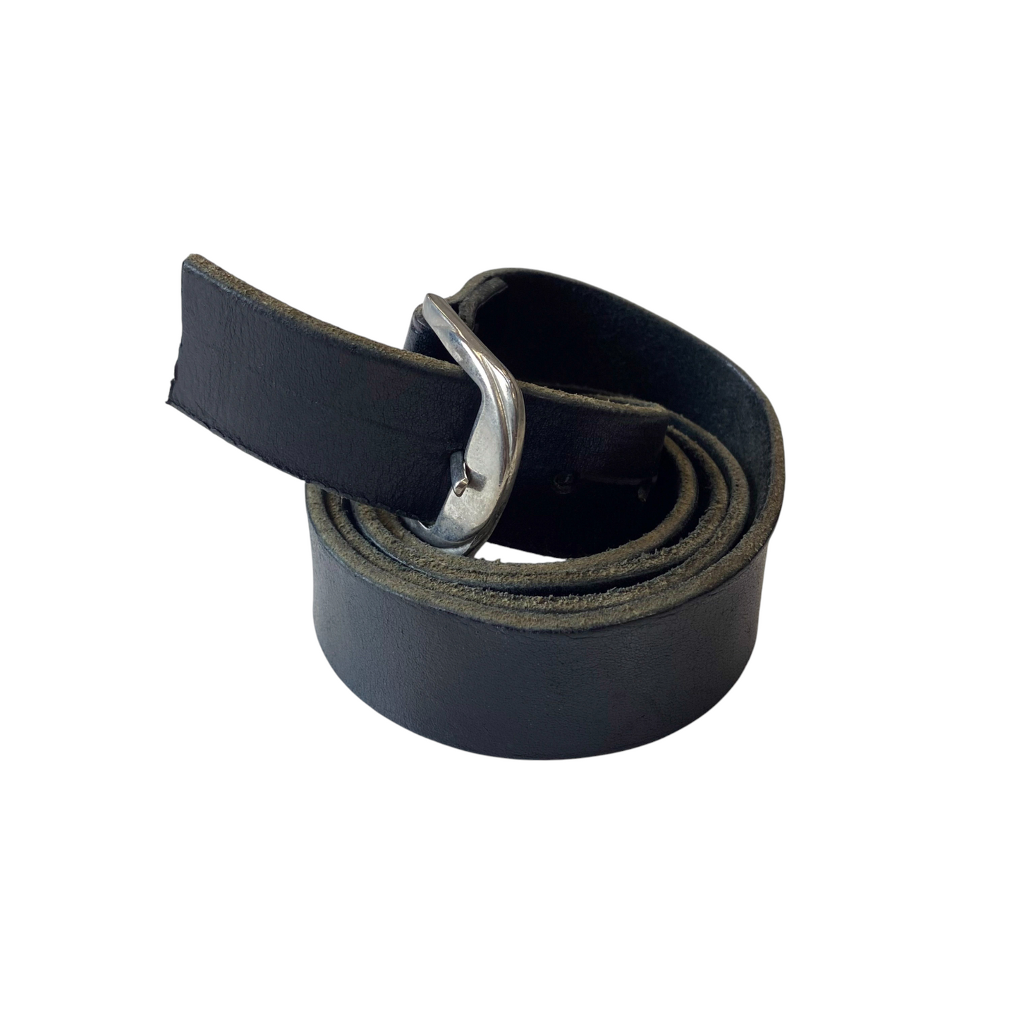 Mens Casual Waist Belt Black Leather Heavy Duty Adjustable Pin Buckle Size 44 in