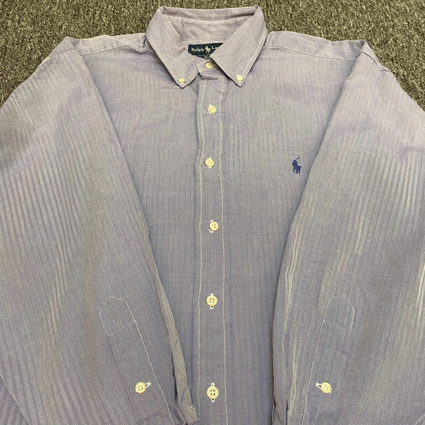 Ralph Lauren Formal Shirt Mens XL Blue Herringbone Yarmouth Logo Button Down
