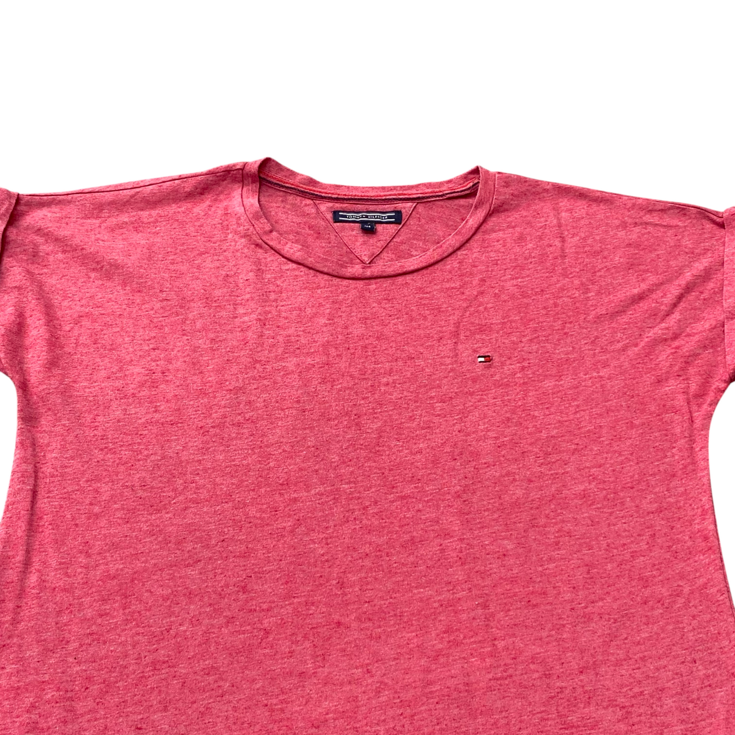 Tommy Hilfiger T Shirt Womens Small Pink Cuffed Short Sleeve High Low Crewneck