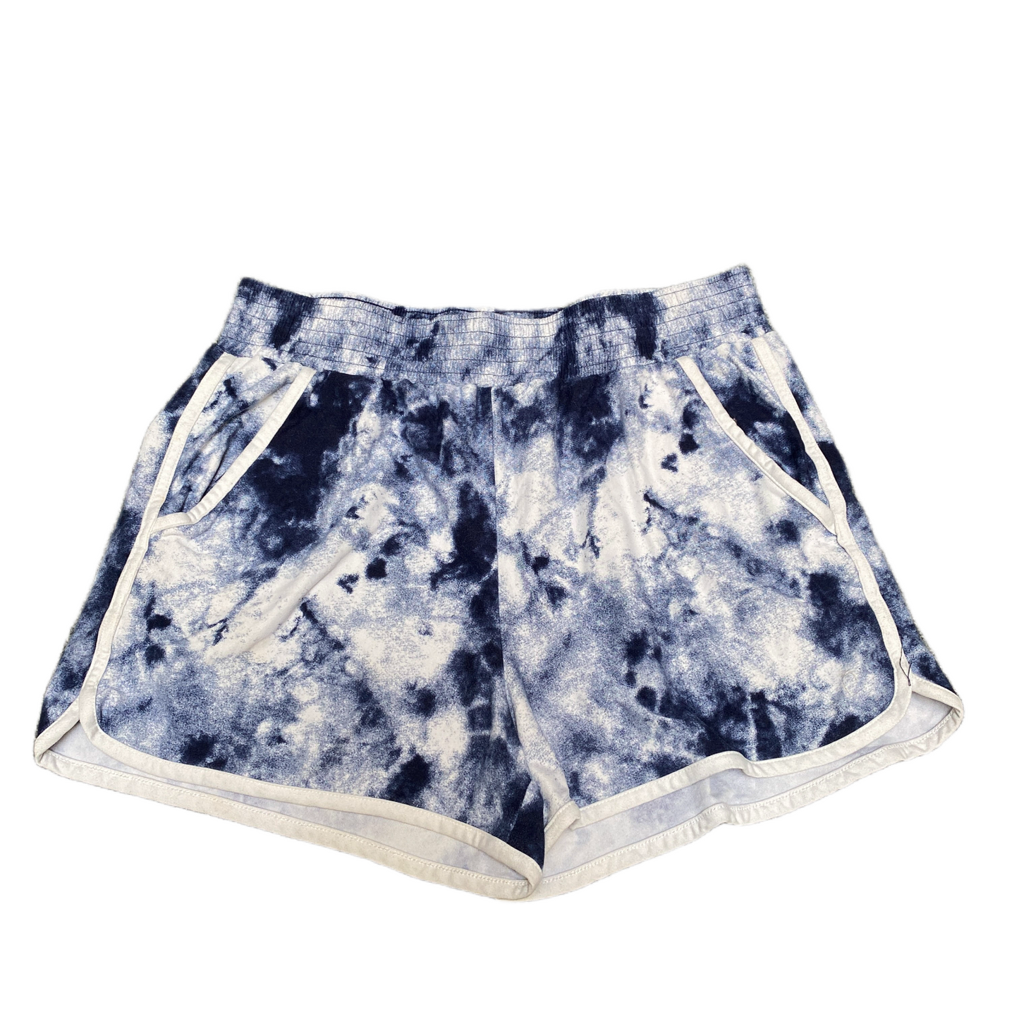 Running Sprinter Shorts Women S 28" Waist Blue White Tie Dye Workout Dolphin Hem