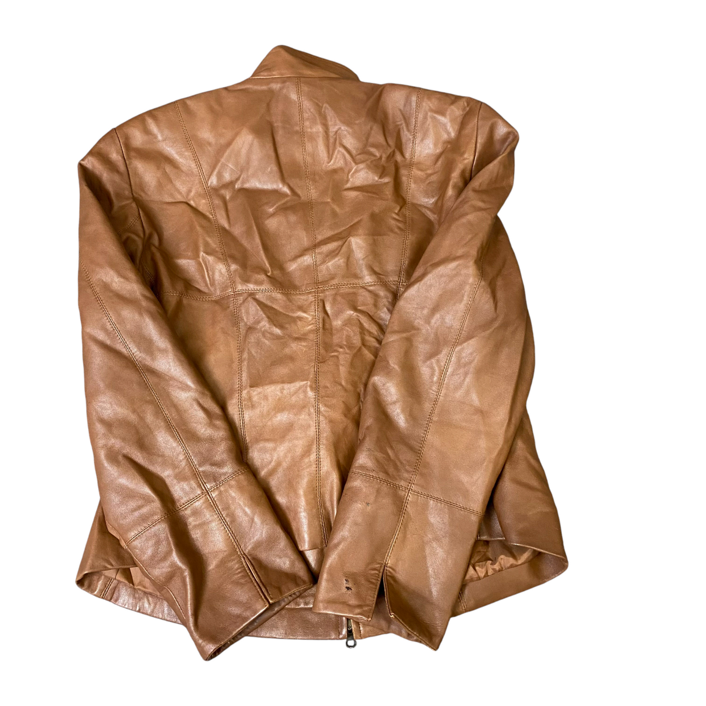 Madeleine Leather Jacket Womens Medium Brown Long Sleeve Stand-Up Full Zip