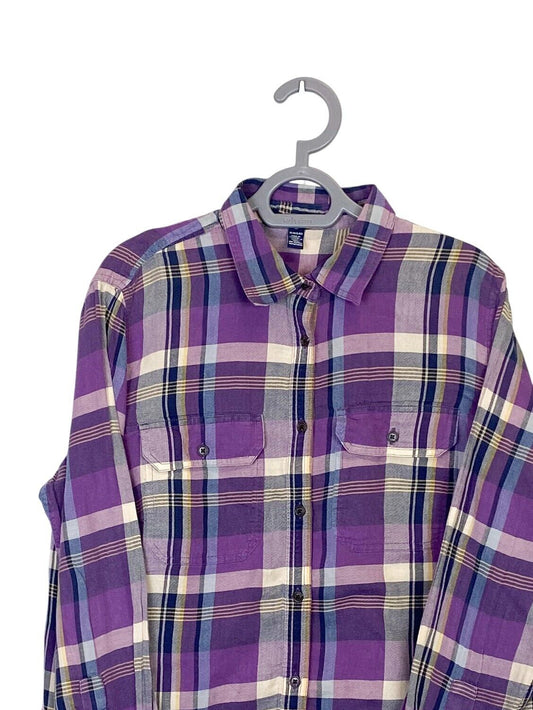 Chaps Shirt Womens 1X Purple Plaid Detailed Pockets Collar Casual Button Down