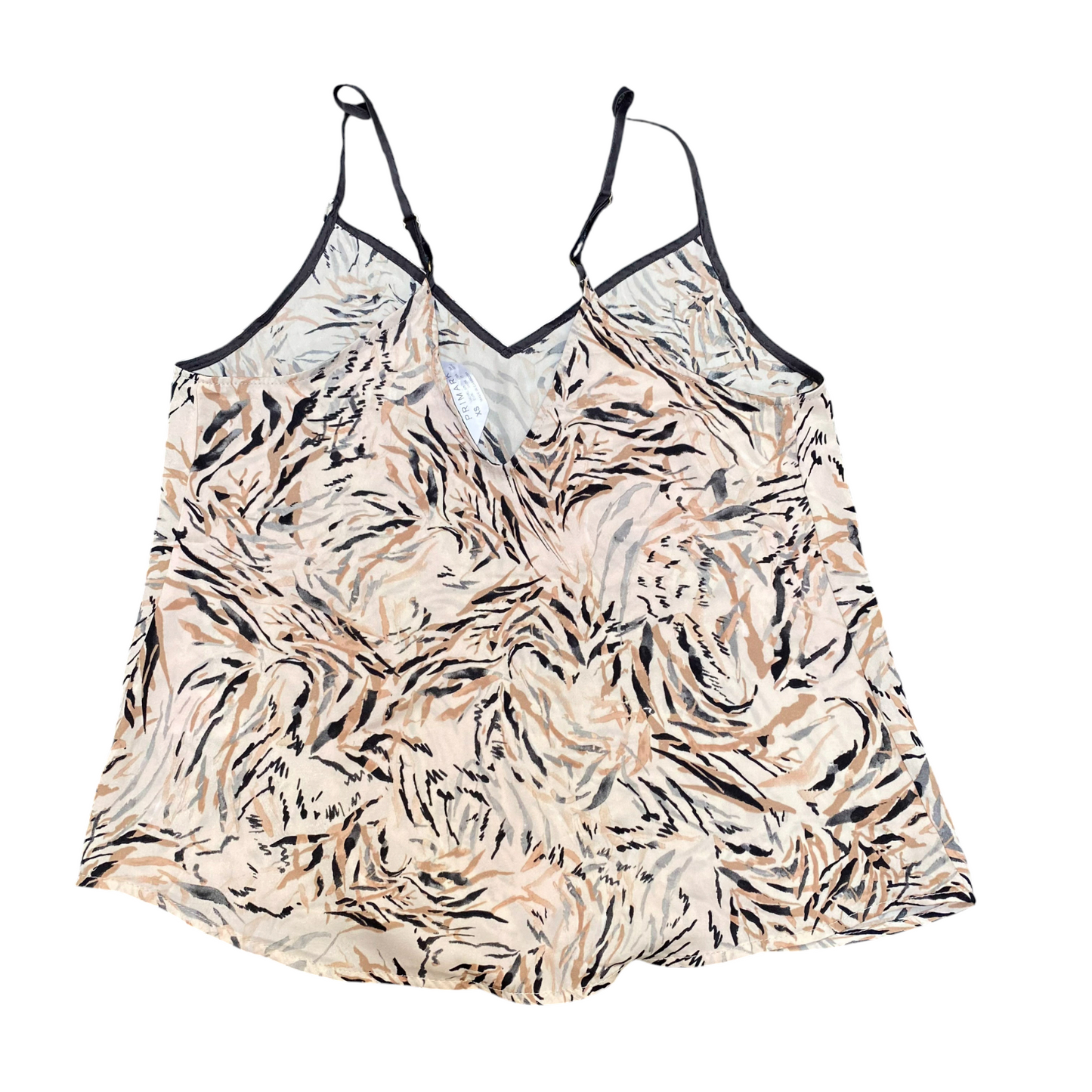 Primark Cami Top Womens XS Cream Geometric Sleeveless V Neck Spaghetti Strap