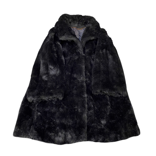Womens Luxury Faux Fur Coat Medium Black Lined Plush Winter Long Sleeve Collared